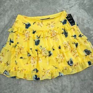 Lauren Ralph Lauren Yellow Floral Tiered Skirt Size 10 100% Recycled